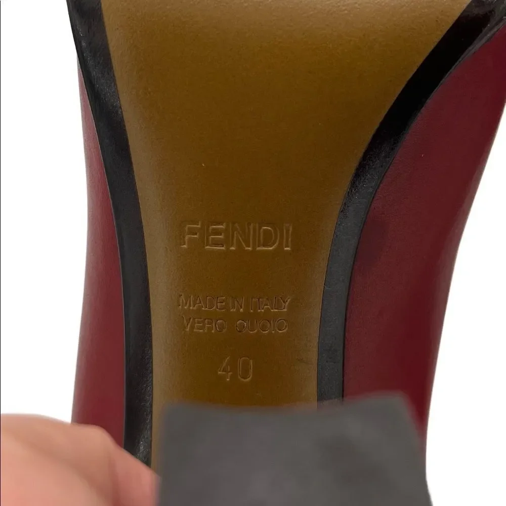 NWOT FENDI Oxblood Leather Pumps w Striped Stack Heel - Picture 7 of 16